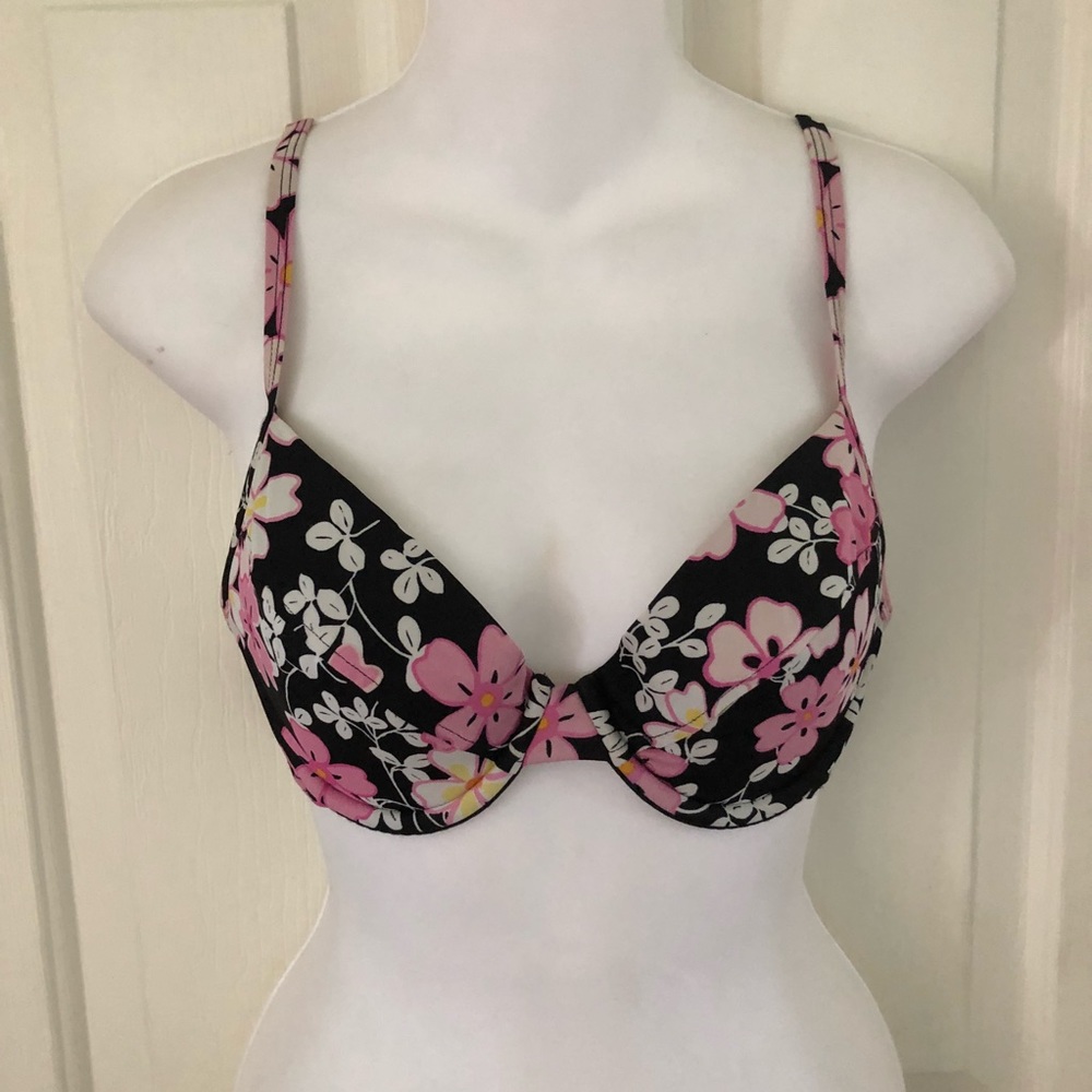 Victoria’s Secret Black Floral Bikini Top 34B
